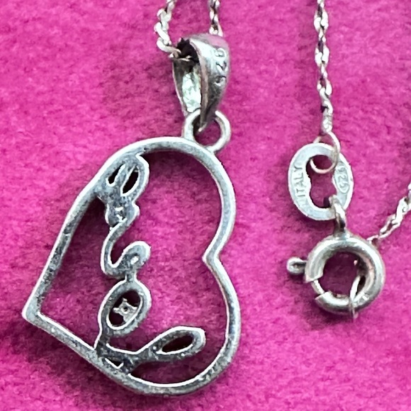 PENDANT NECKLACE FLOATING OPEN HEART LOVE DIAMOND ACCENT 15’ 925 SILVER 3396 B - Picture 6 of 11